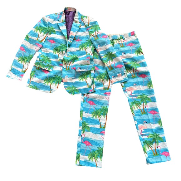 Opposuits Flaminguy Flamingo Suit Men's 40R Jacket Pants Tie Set